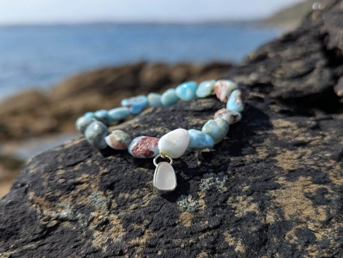 Larimar Bracelet with Cornish Sea Glass Charm - Image 2