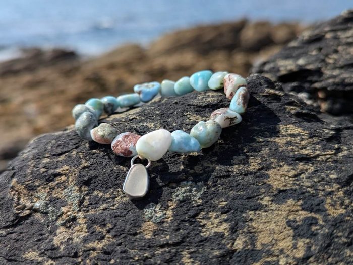 Larimar Bracelet with Cornish Sea Glass Charm - Image 6