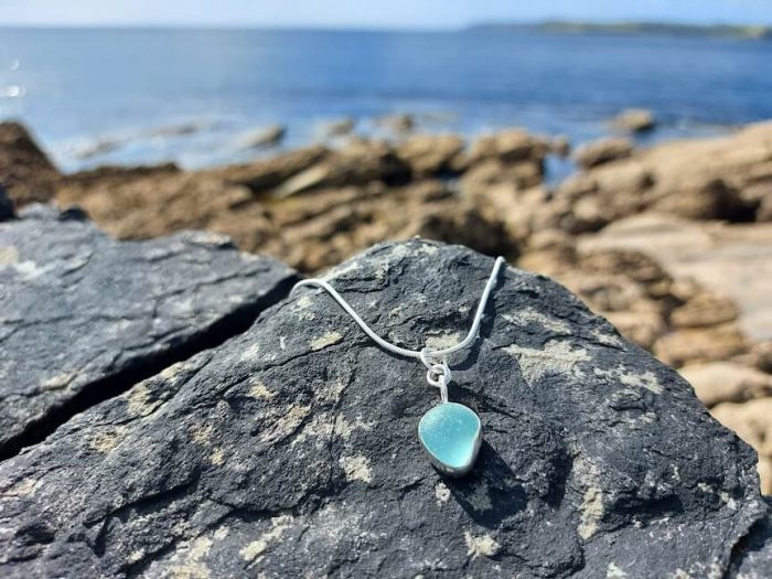 Aqua Sea glass silver necklace