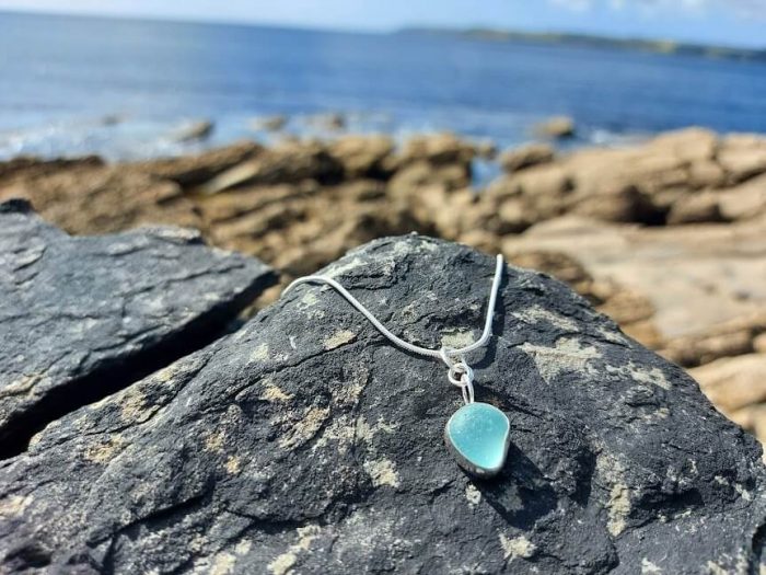 Aqua sea glass silver necklace 3