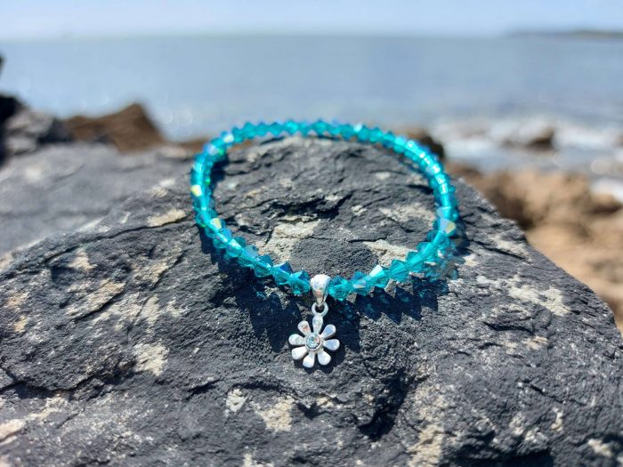 Swarovski blue crystal silver daisy charm bracelet 1
