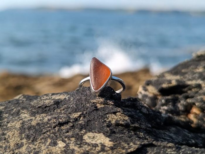 Amber Sea Glass Ring 4