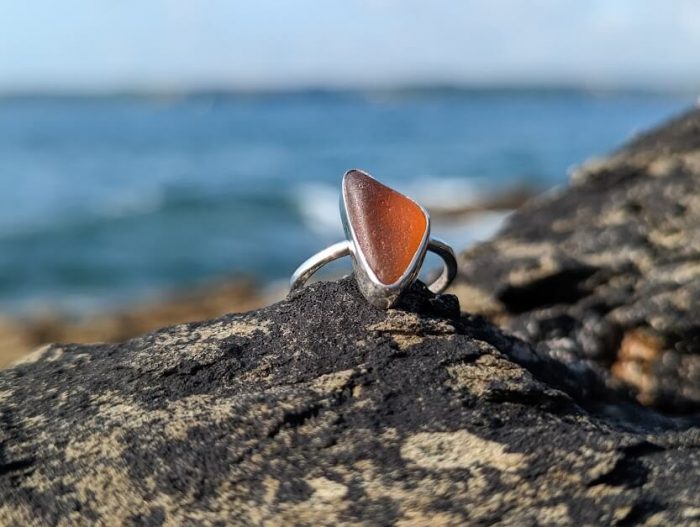 Amber Sea Glass Ring 5