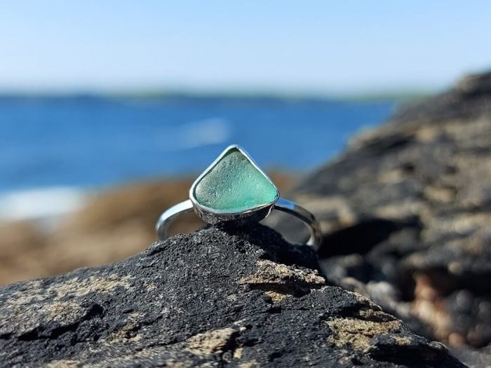 Green Cornish Seaglass Sterling Silver Ring