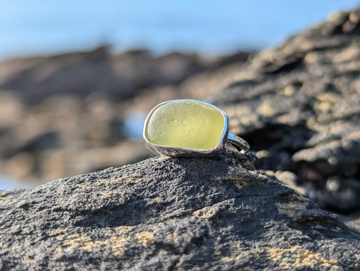 Lime Green Sea Glass Ring 1