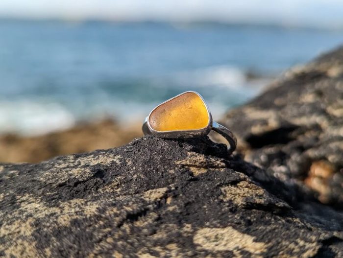 Orange Cornish Sea Glass Ring 1