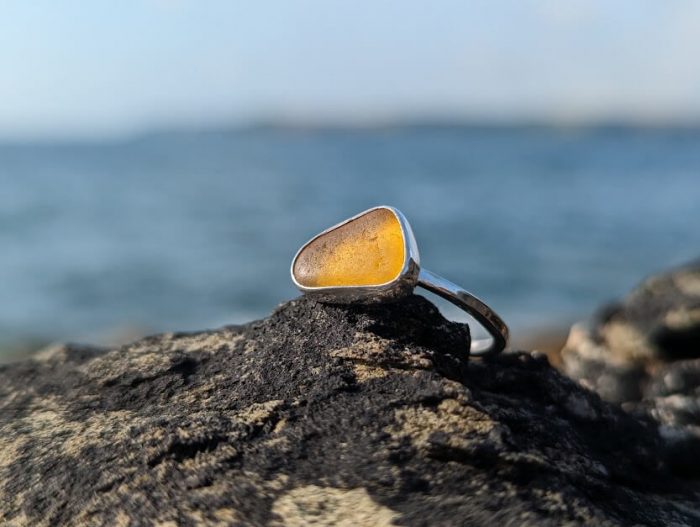 Orange Cornish Sea Glass Ring 2