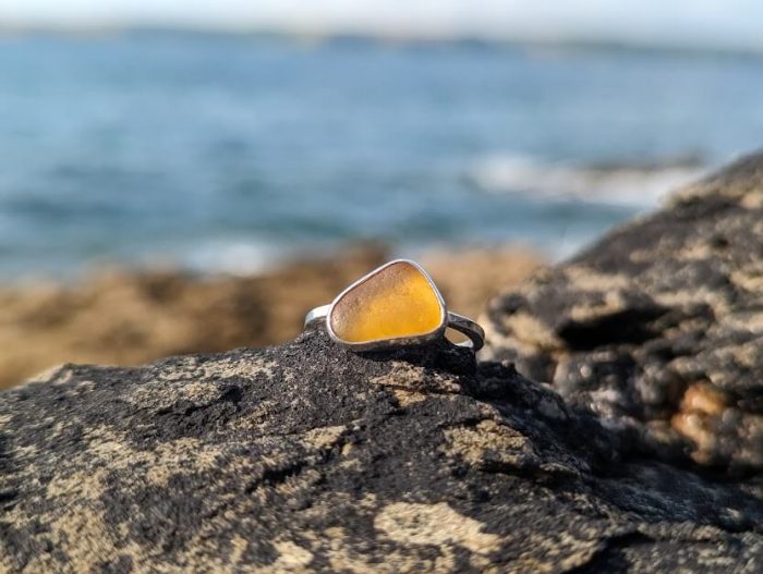Orange Cornish Sea Glass Ring 3
