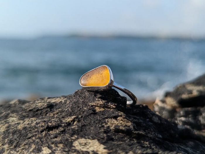 Orange Cornish Sea Glass Ring 5