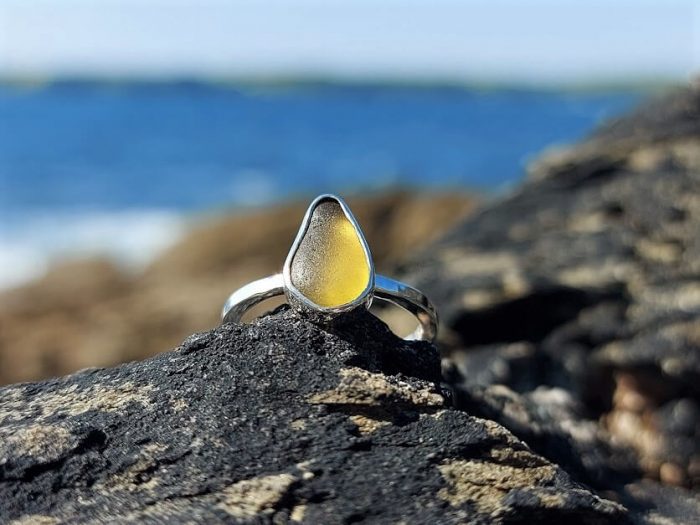 Rare Beach Glass Silver Ring