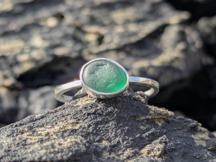 Sea Glass Green Ring 925 Sterling Silver • Size P - Image 2
