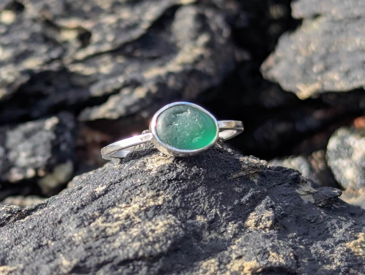 Sea Glass Green Ring 925 Sterling Silver • Size P - Image 3