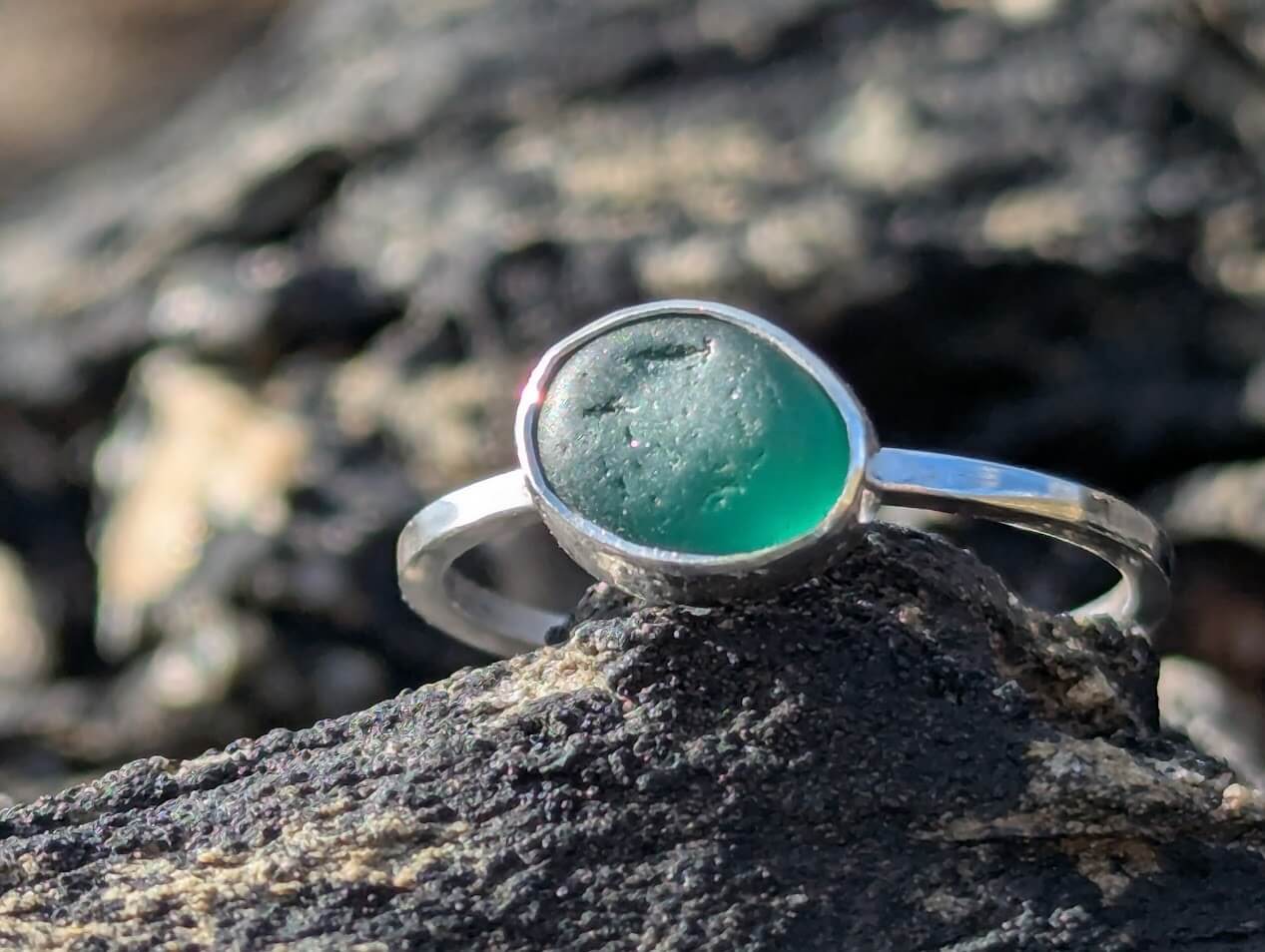 Sea Glass Green Ring 925 Sterling Silver • Size P - Image 4