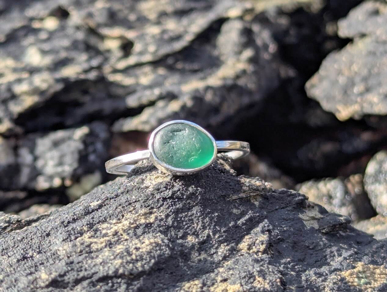Sea Glass Green Ring 925 Sterling Silver • Size P - Image 5