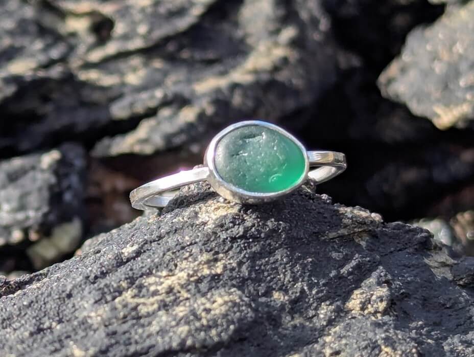 Sea Glass Green Ring 925 Sterling Silver • Size P - Image 6