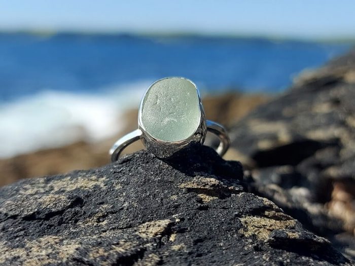 Seafoam Sea Glass 925 Silver Ring