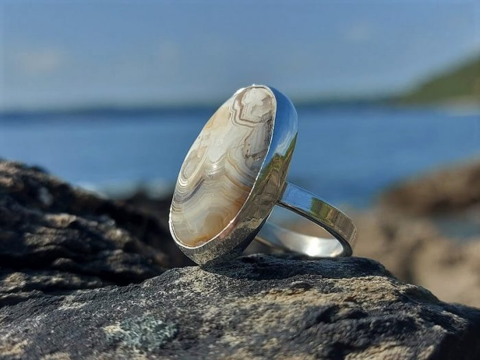 Silver Crazy Lace Agate Ring 5a