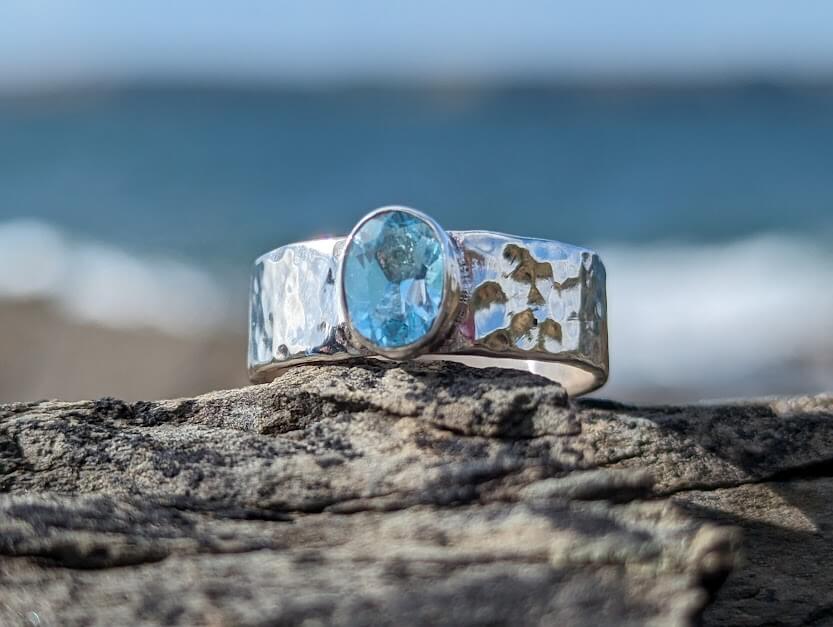 Oval Aquamarine & Diamond Engagement Ring in 10k White Gold