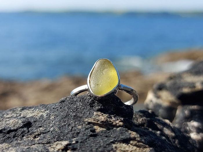 Yellow Sea Glass 925 Silver Ring