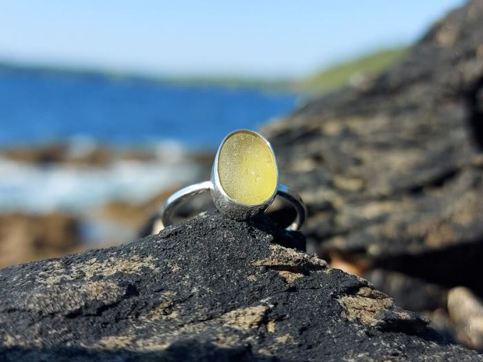 Yellow Sea Glass Ring 6