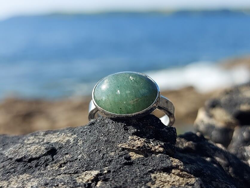 Green Aventurine and Blue Topaz Ring Size 8