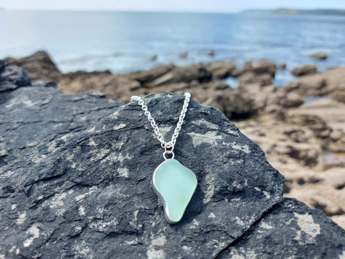 Chunky Sea Glass Necklace Sterling Silver Seafoam