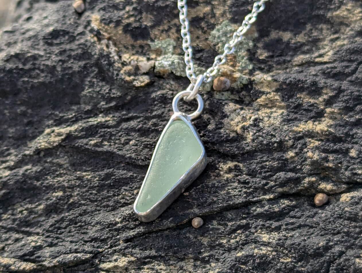 Cornish Sea Glass Necklace Pale Green 925 Sterling Silver - Image 3