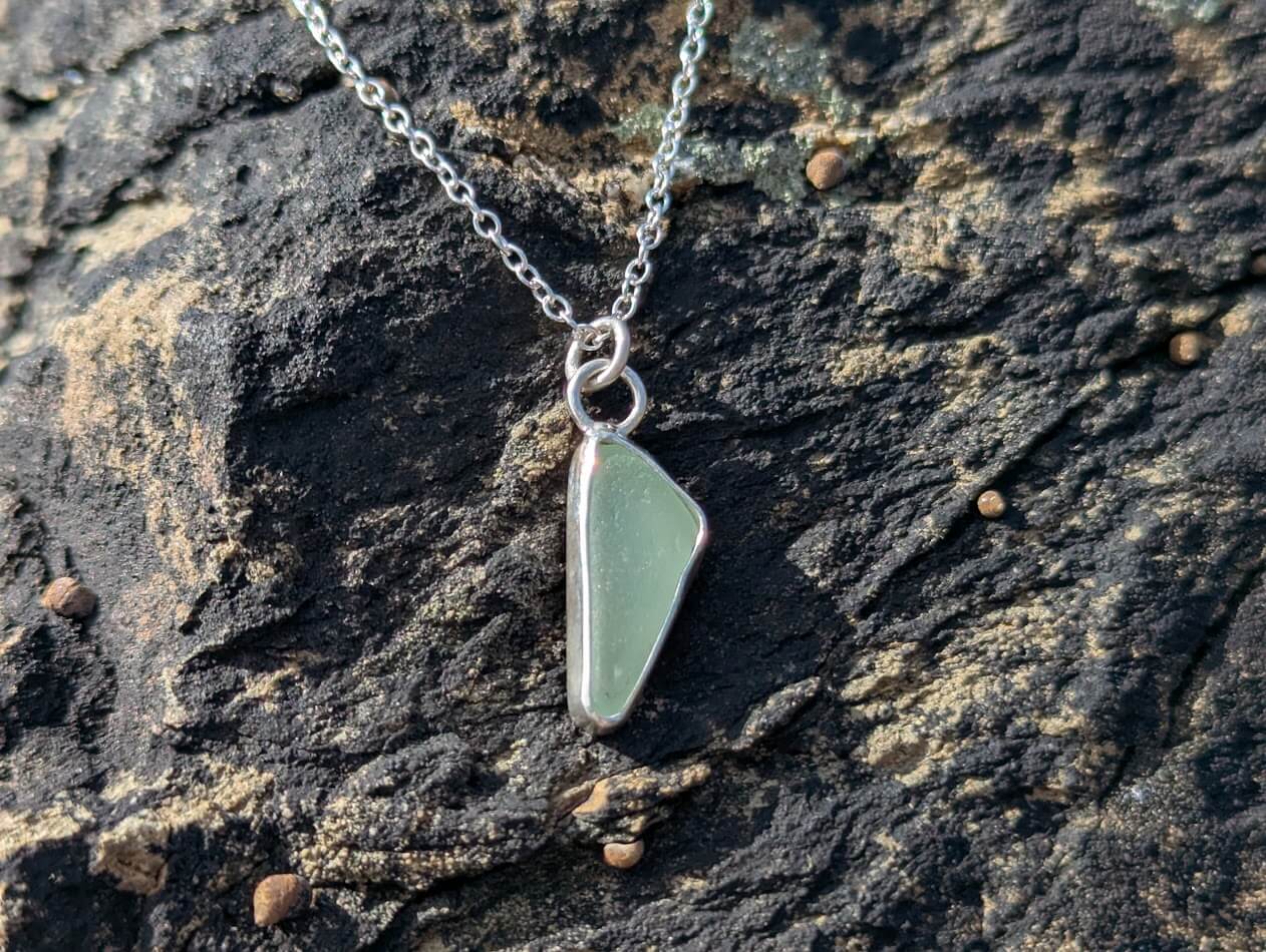 Cornish Sea Glass Necklace Pale Green 925 Sterling Silver - Image 4