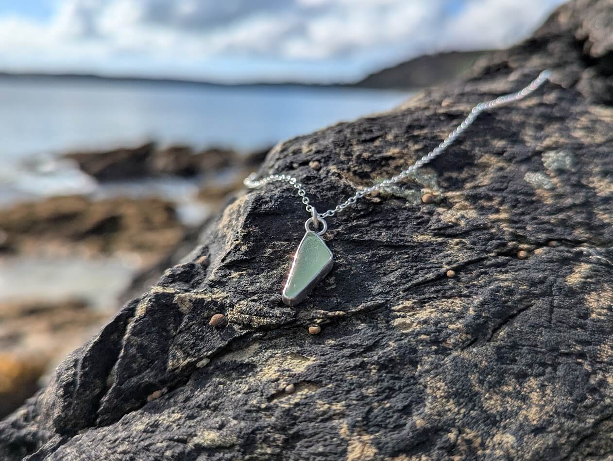 Cornish Sea Glass Necklace Pale Green 925 Sterling Silver - Image 5