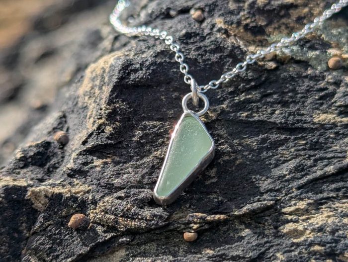 Cornish Sea Glass Necklace Pale Green 925 Sterling Silver - Image 6