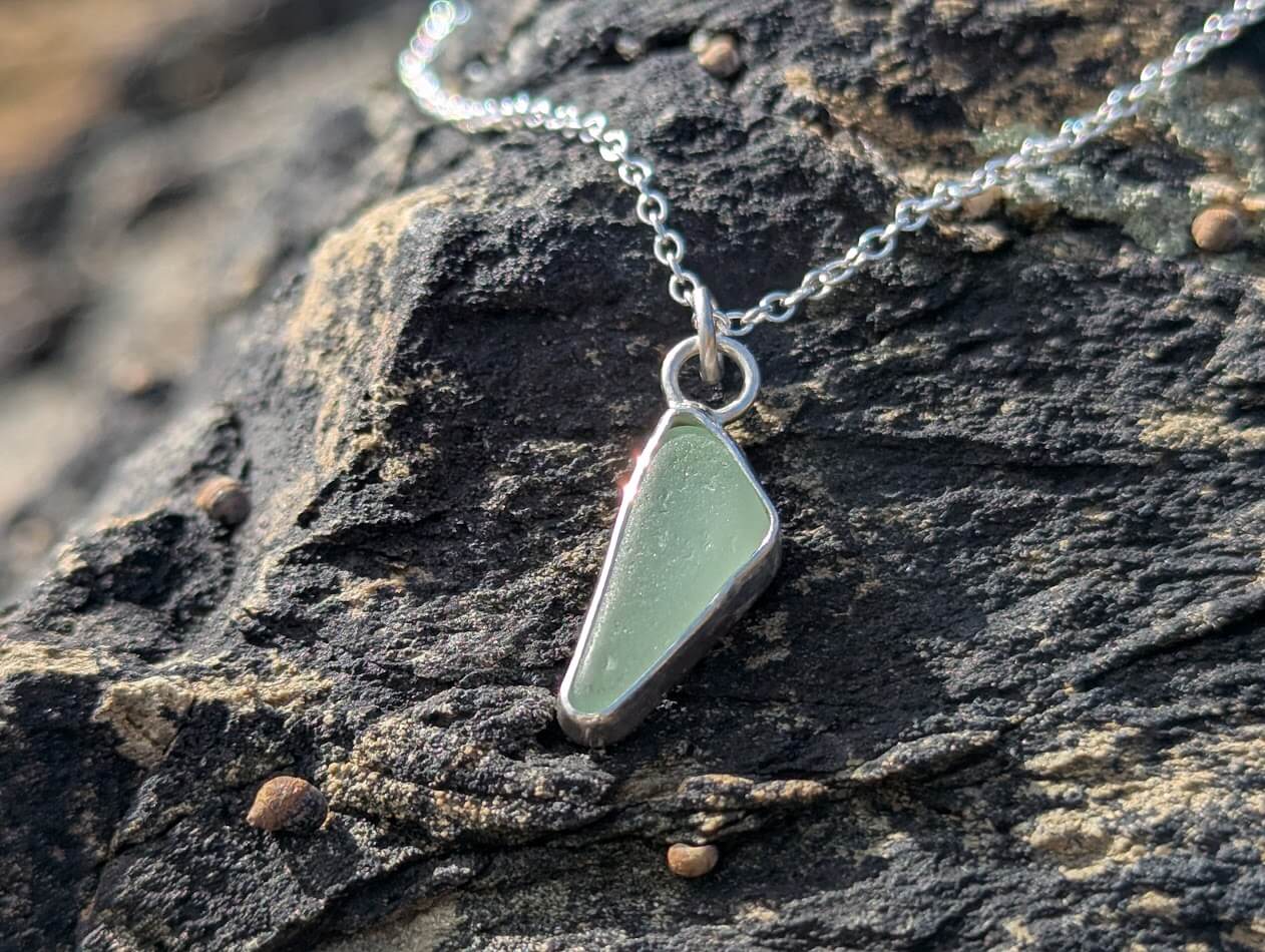 Cornish Sea Glass Necklace Pale Green 925 Sterling Silver - Image 6