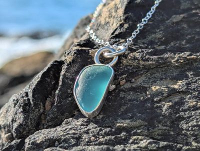 Sea Glass Picked from the beach and wrapped with 925 Sterling Silver, handmade into a Sea Glass Ring 
