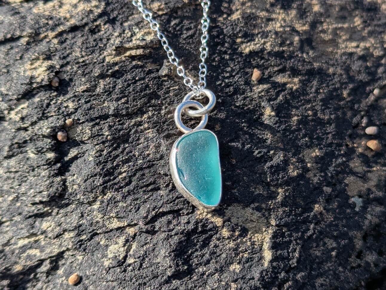 Cornish Sea Glass Necklace Turquoise 925 Sterling Silver - Image 3