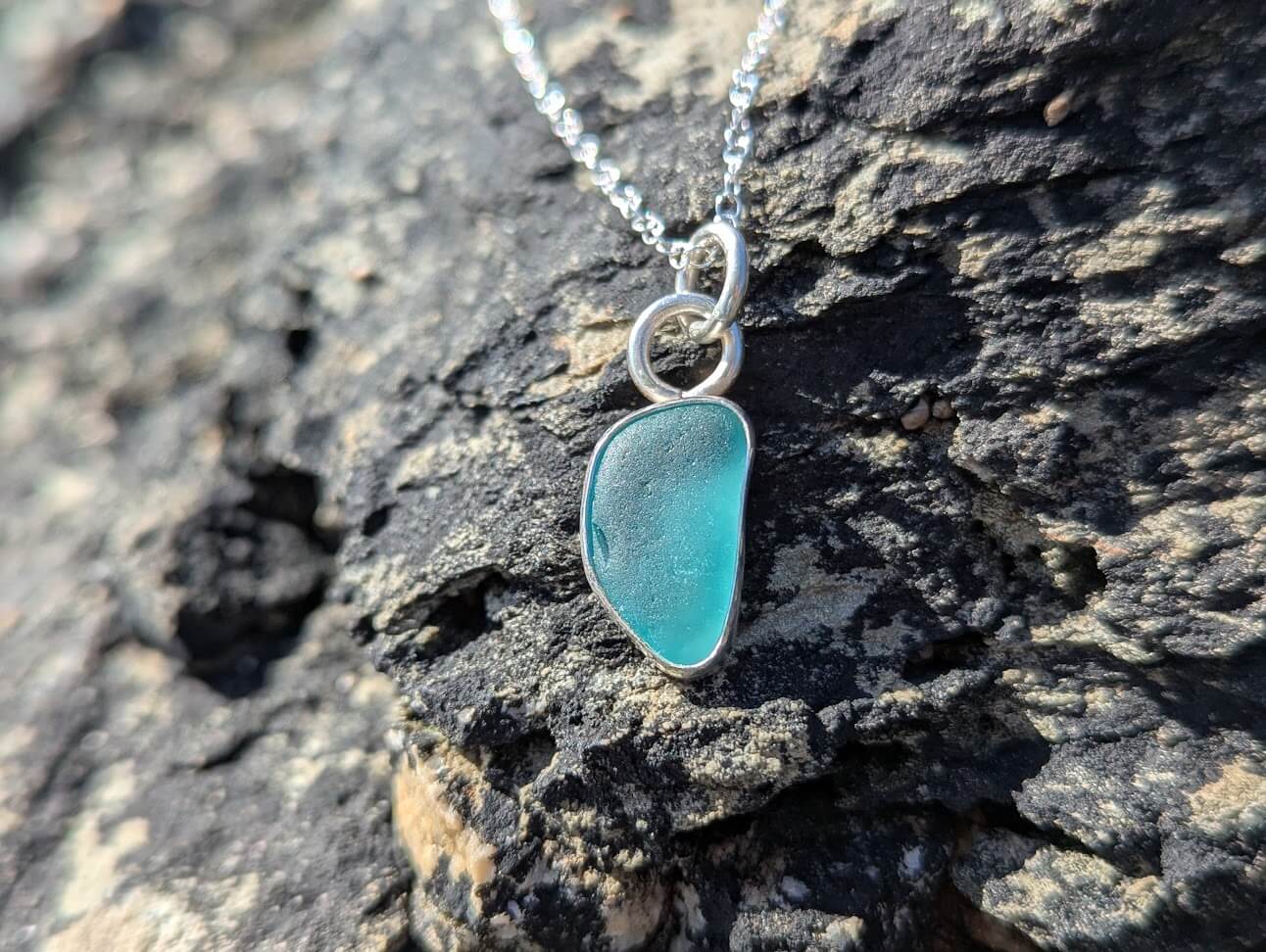 Cornish Sea Glass Necklace Turquoise 925 Sterling Silver - Image 4