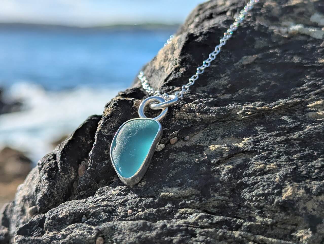 Cornish Sea Glass Necklace Turquoise 925 Sterling Silver - Image 5