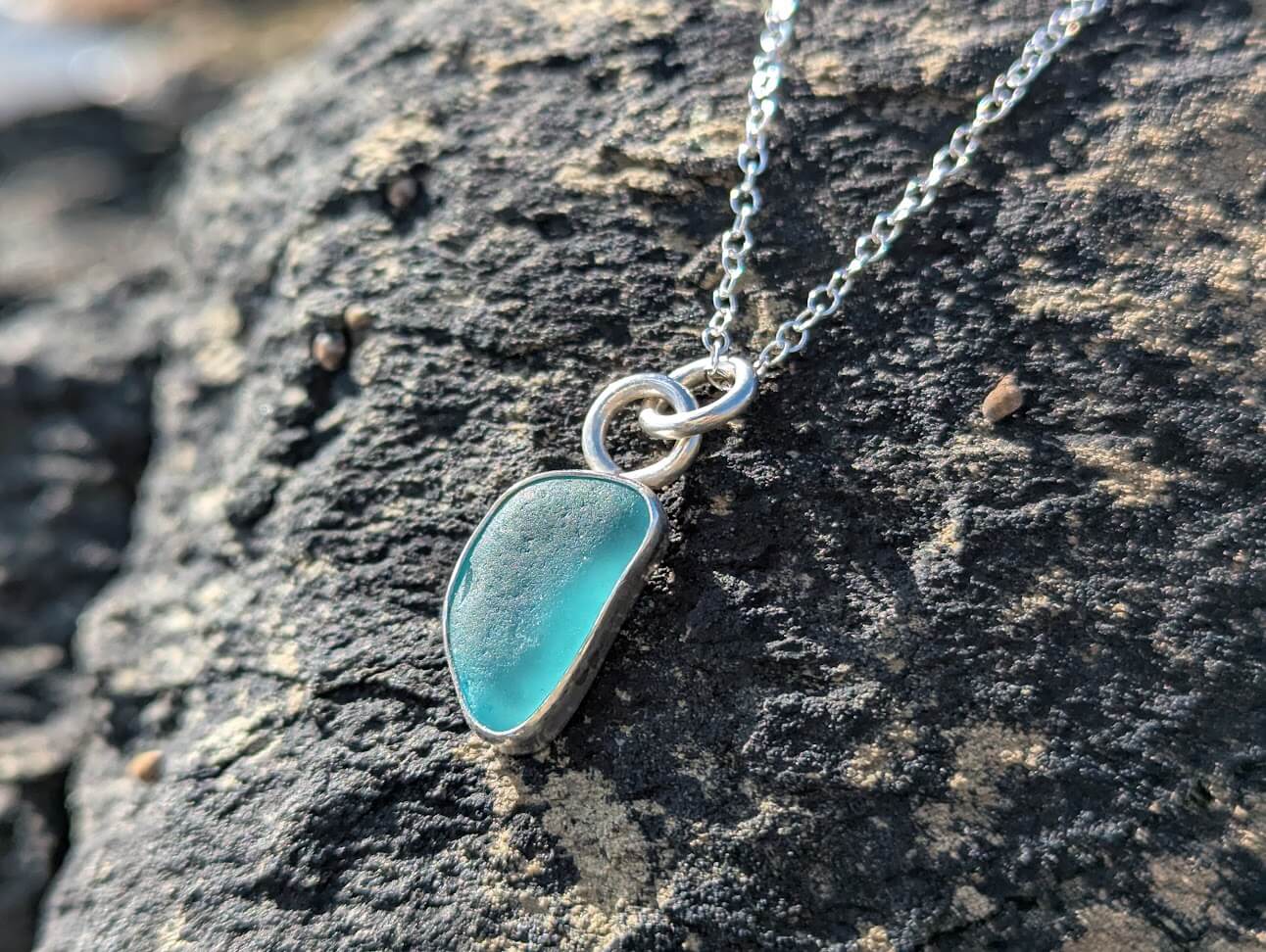 Cornish Sea Glass Necklace Turquoise 925 Sterling Silver - Image 6