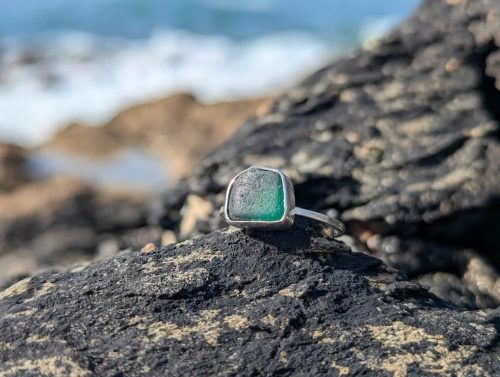 Sea Glass Ring Silver Teal Size P 1