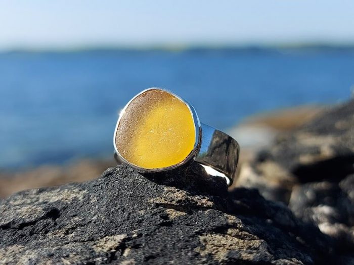 Orange Sea Glass 925 Sterling Silver Ring