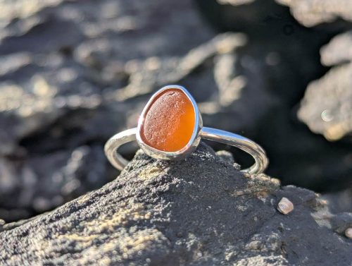 Orange Seaglass Silver Ring 1