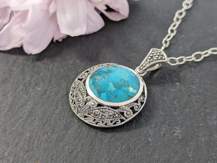 Vintage Silver Necklace Turquoise & Marcasite