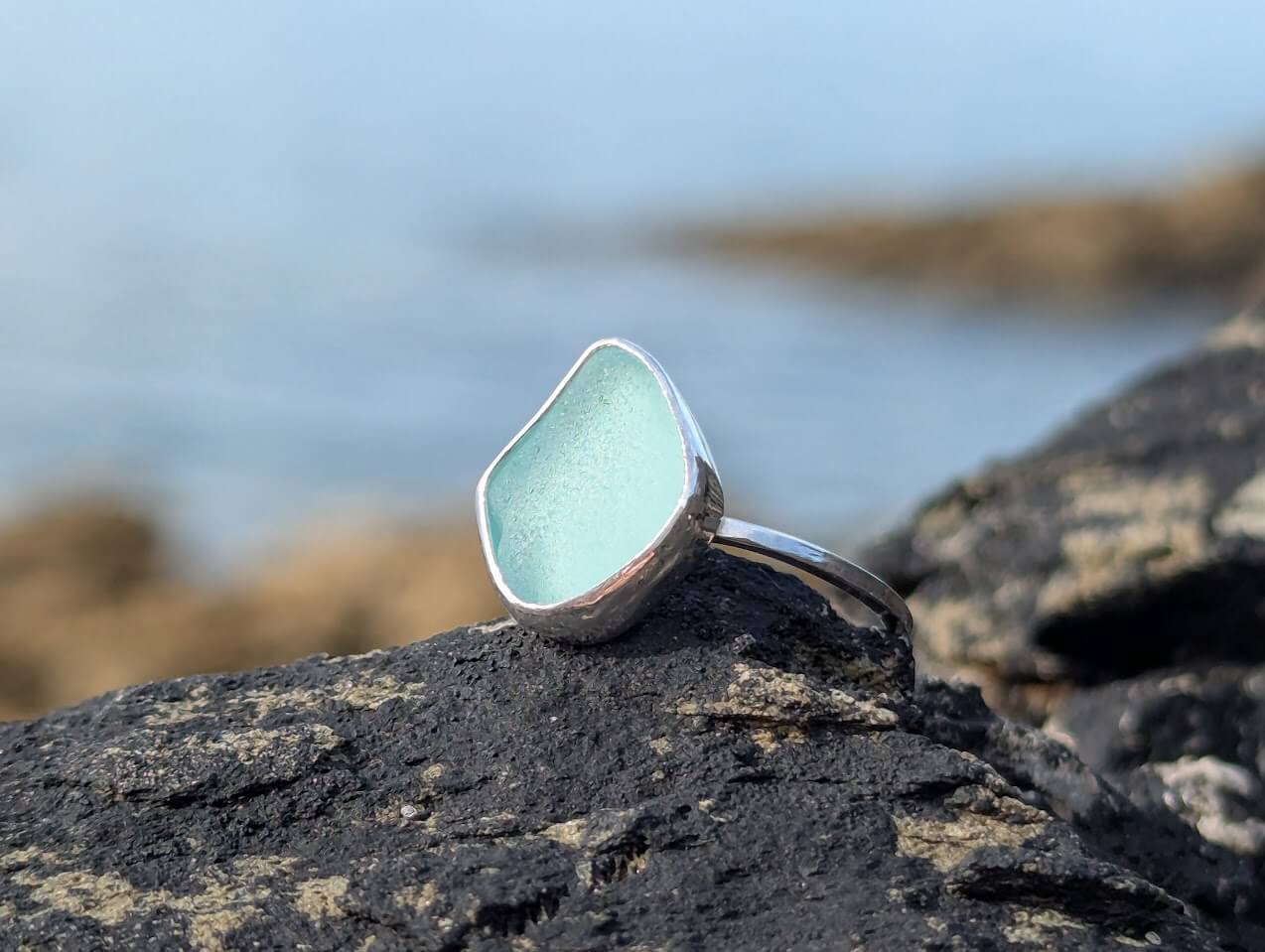 Sea Glass Aqua 925 Sterling Silver Ring 3