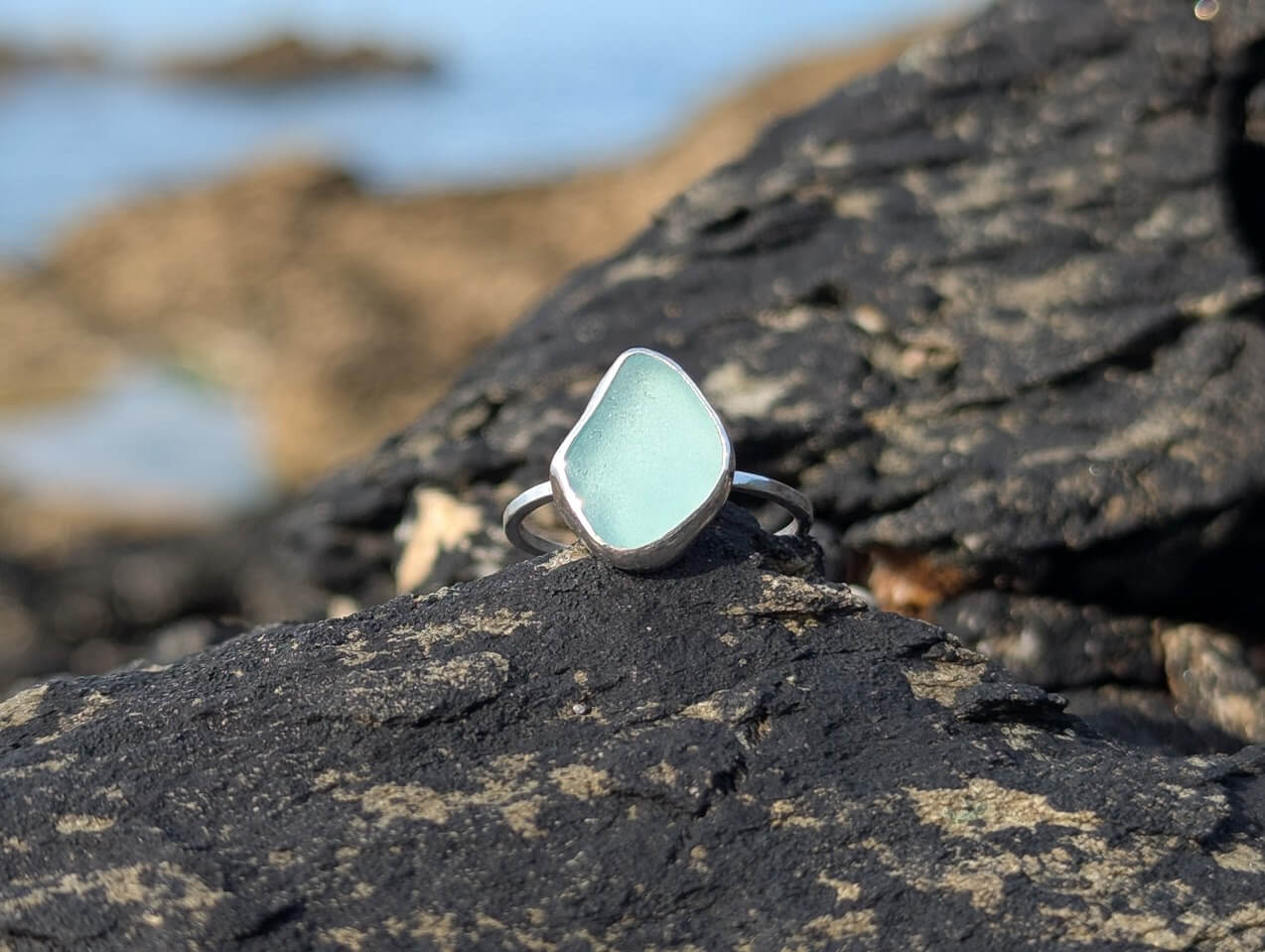 Sea Glass Aqua 925 Sterling Silver Ring 4
