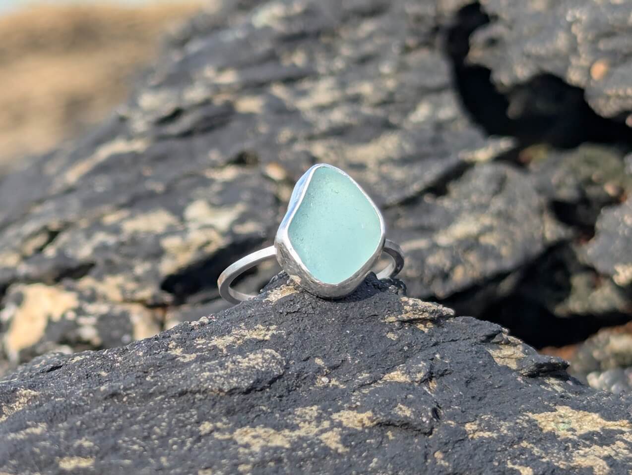 Sea Glass Aqua 925 Sterling Silver Ring 5