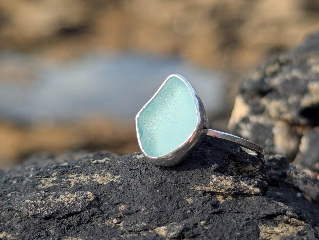 Sea Glass Aqua 925 Sterling Silver Ring 6