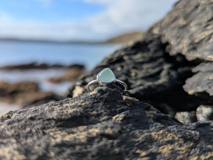 Seafoam Green Sea Glass Sterling Silver Ring • Size K - Image 2