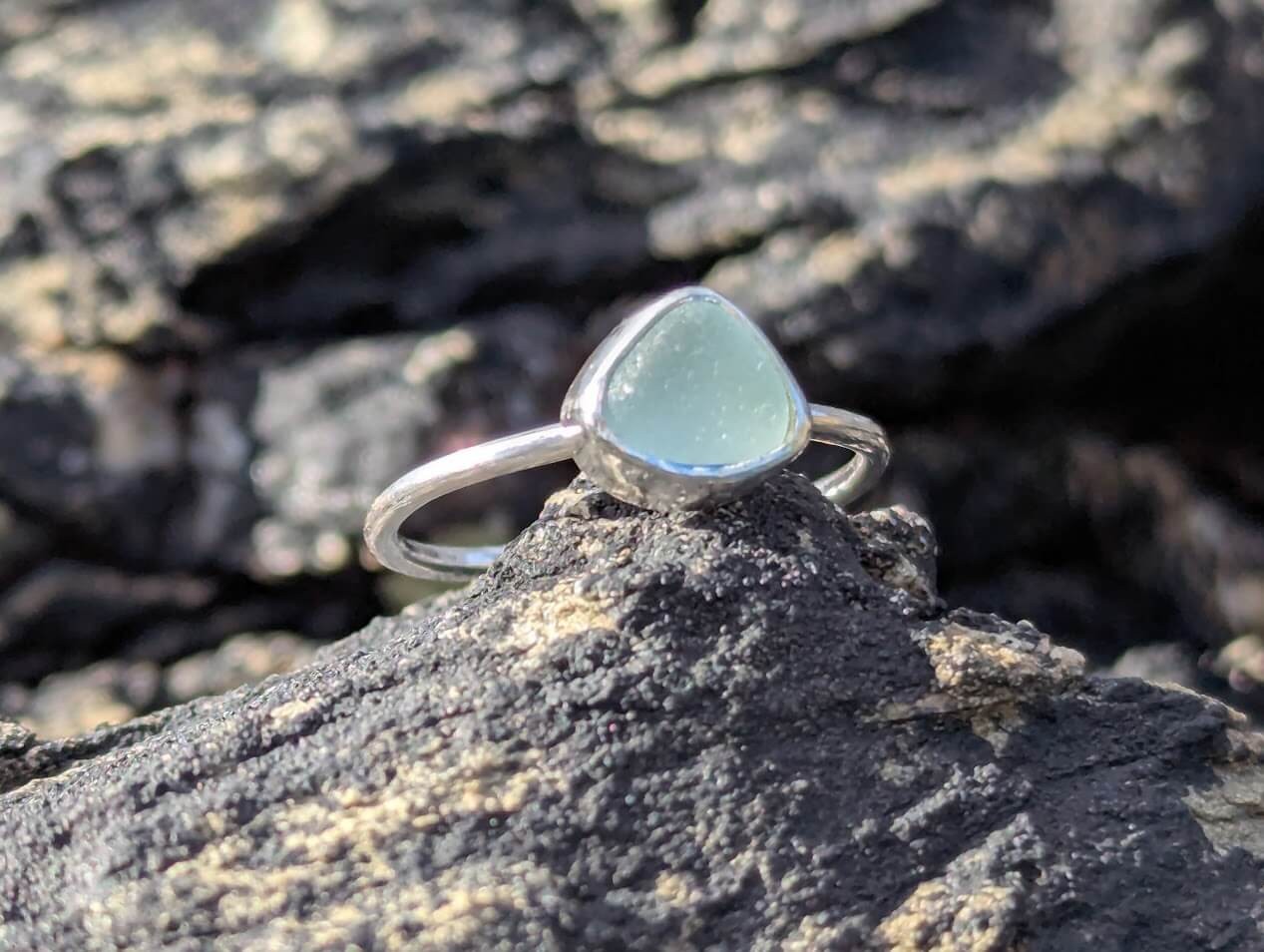 Seafoam Green Sea Glass Sterling Silver Ring • Size K - Image 3