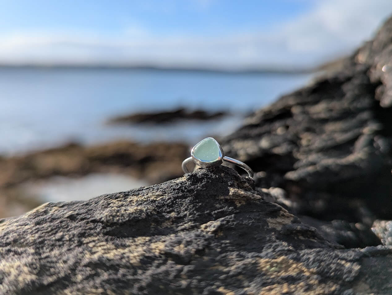 Seafoam Green Sea Glass Sterling Silver Ring • Size K - Image 4