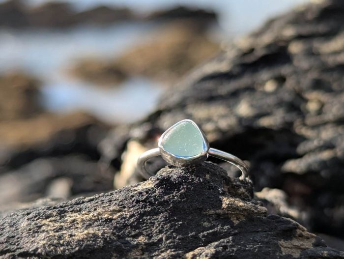 Seafoam Green Sea Glass Sterling Silver Ring • Size K - Image 5