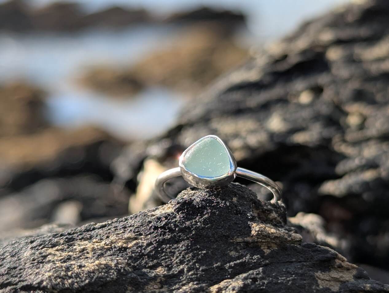 Seafoam Green Sea Glass Sterling Silver Ring • Size K - Image 5