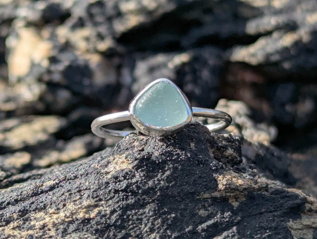 Seafoam Green Sea Glass Sterling Silver Ring • Size K - Image 6
